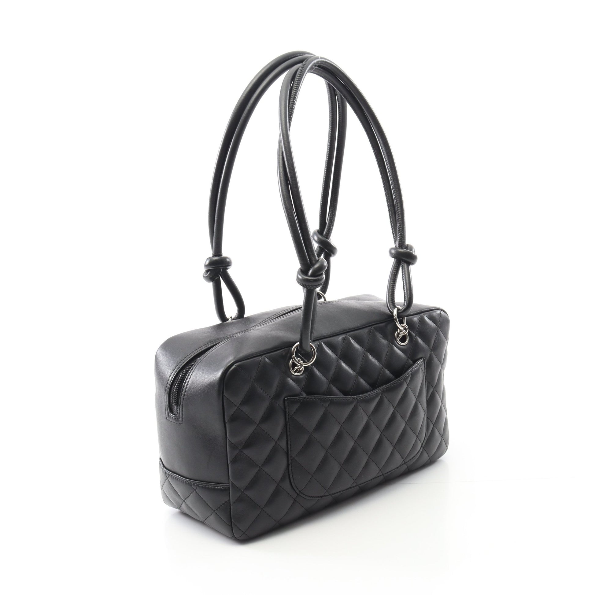 カンボンライン ボーリングバッグ ショルダーバッグ レザー エナメルレザー ブラック シルバー金具 シャネル バッグ CHANEL