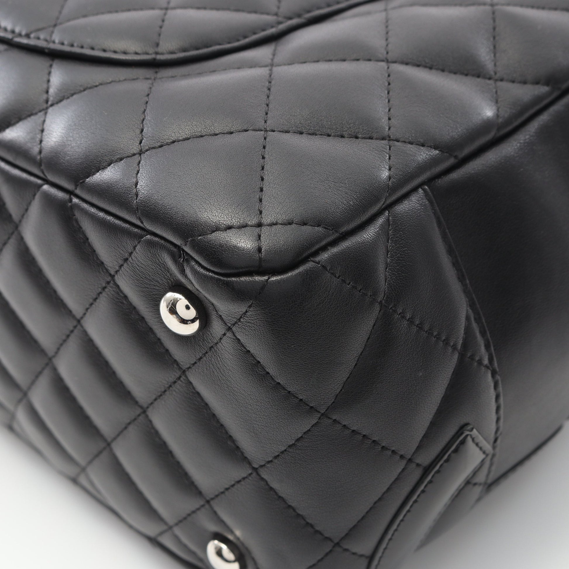 カンボンライン ボーリングバッグ ショルダーバッグ レザー エナメルレザー ブラック シルバー金具 シャネル バッグ CHANEL