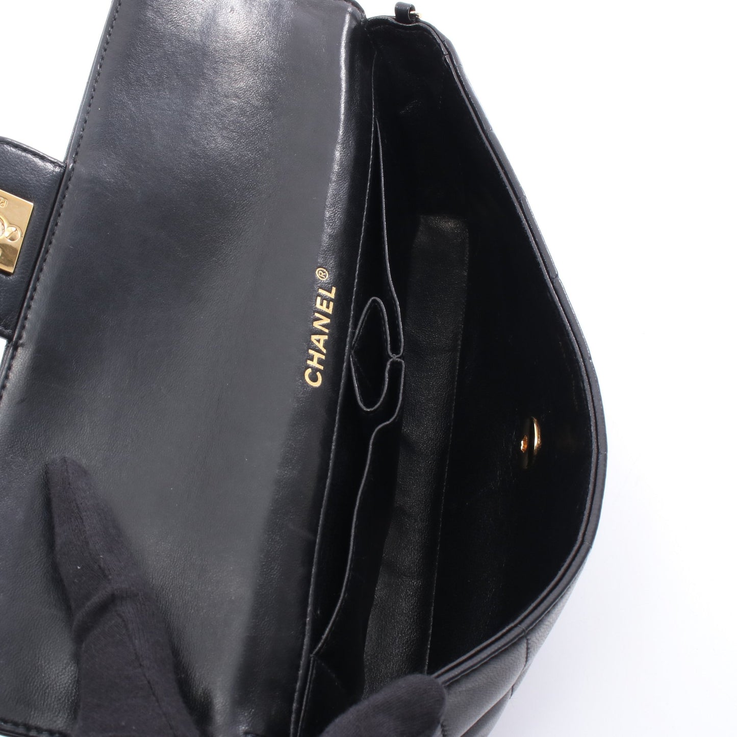 チョコバー チェーンショルダーバッグ ラムスキン ブラック ゴールド金具 シャネル バッグ CHANEL