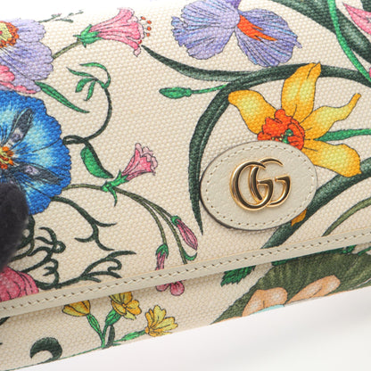 GGマーモント フローラ ショルダーウォレット キャンバス レザー オフホワイト マルチカラー グッチ バッグ GUCCI
