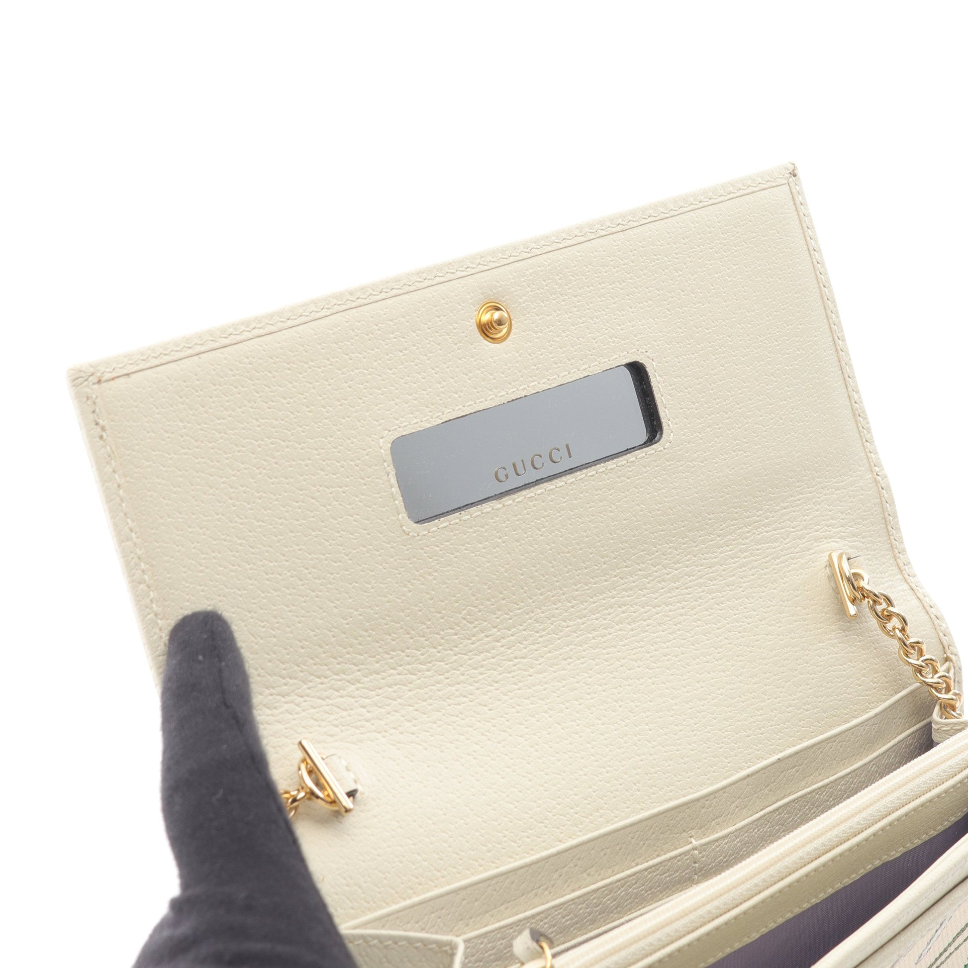 GGマーモント フローラ ショルダーウォレット キャンバス レザー オフホワイト マルチカラー グッチ バッグ GUCCI