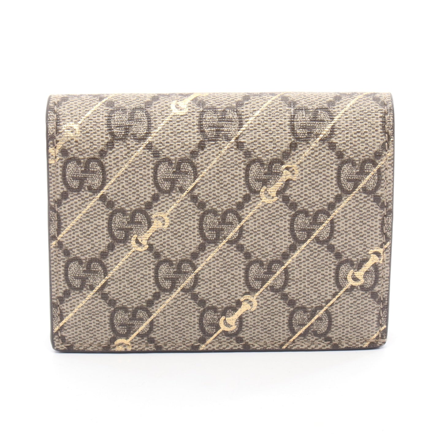 GGスプリーム ホースビットプリント 二つ折り財布 PVC ベージュ ゴールド グッチ 財布・小物 GUCCI