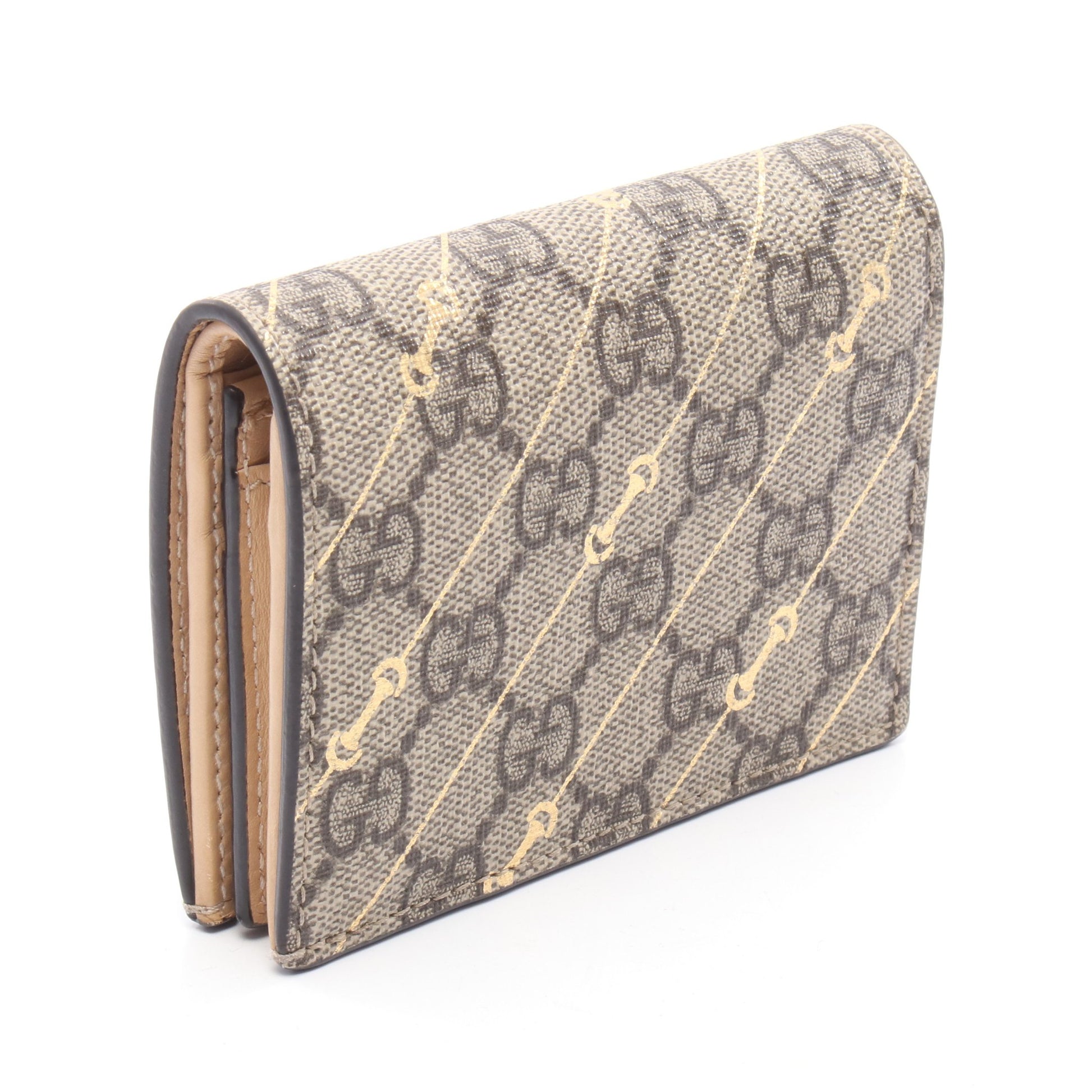 GGスプリーム ホースビットプリント 二つ折り財布 PVC ベージュ ゴールド グッチ 財布・小物 GUCCI