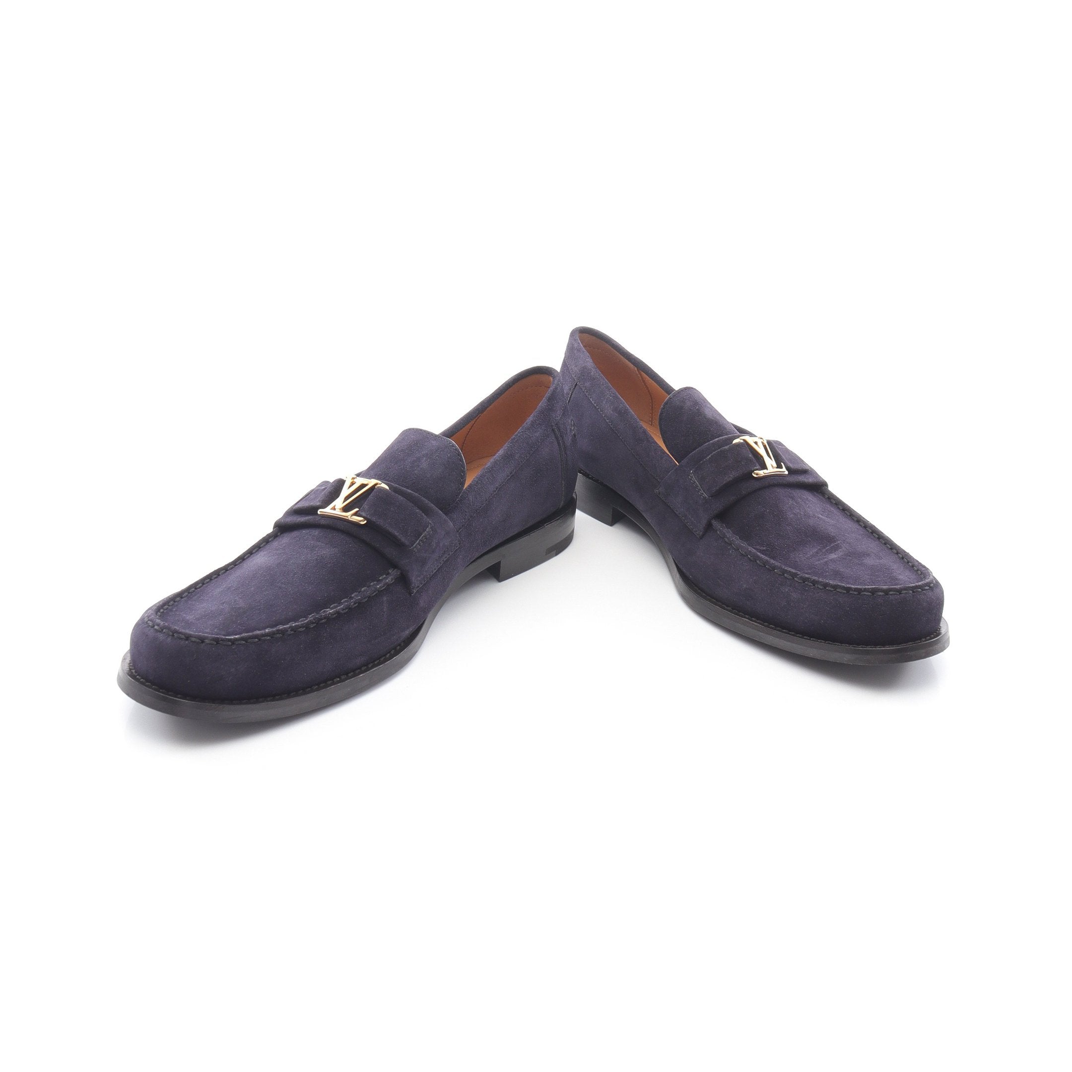 値下げ！【美品】Louis Vuitton ローファー ネイビー スウェード メジャーライン モノグラム ローファー スエード ネイビー ルイ