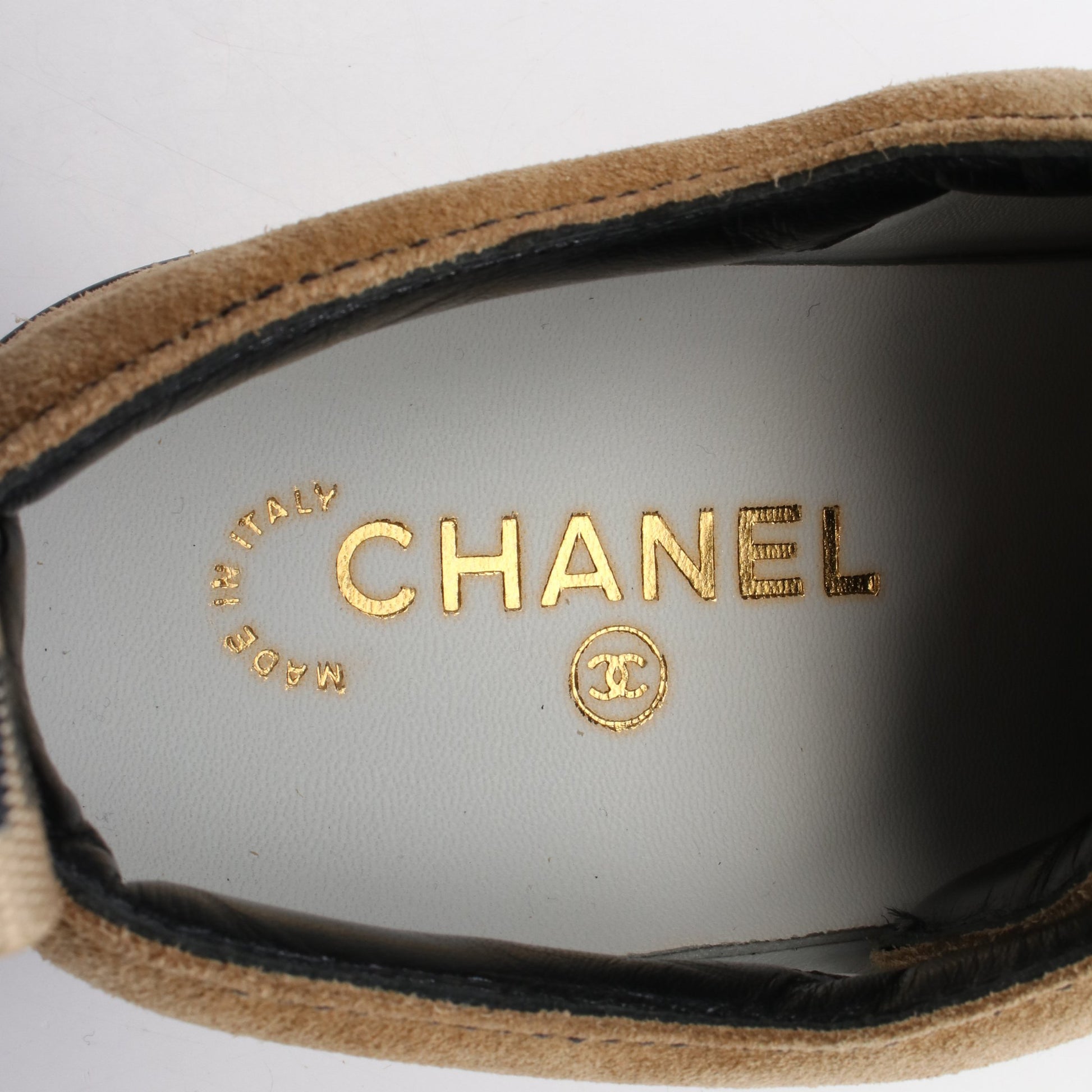 スニーカー スエード カーキブラウン ブラック シャネル シューズ CHANEL