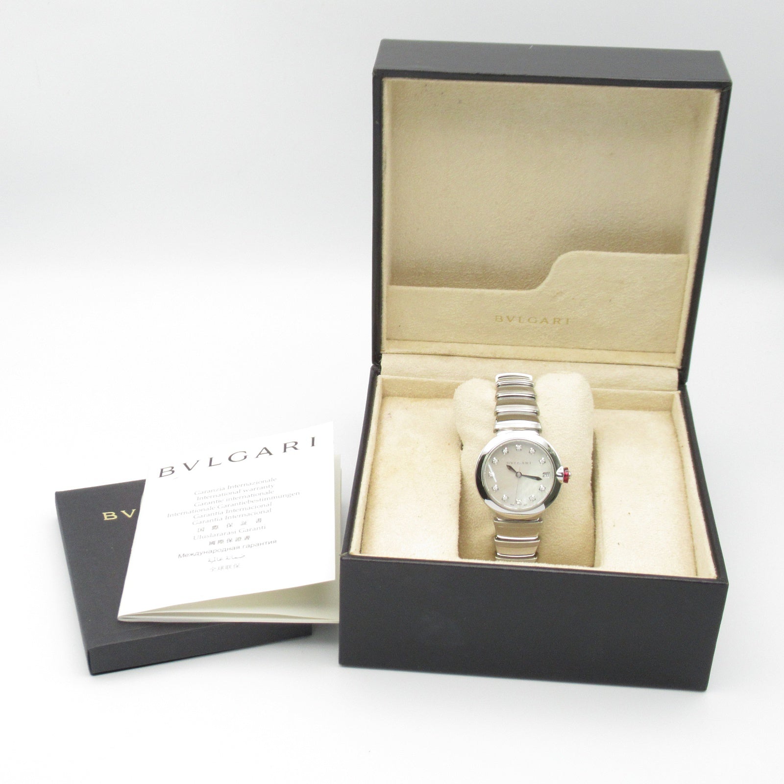 ルチェア デイト 11Pダイヤ レディース 腕時計 自動巻き ステンレス  