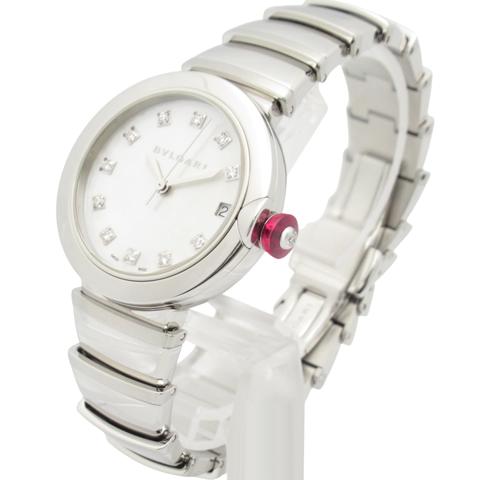 ルチェア デイト 11Pダイヤ レディース 腕時計 自動巻き ステンレス  