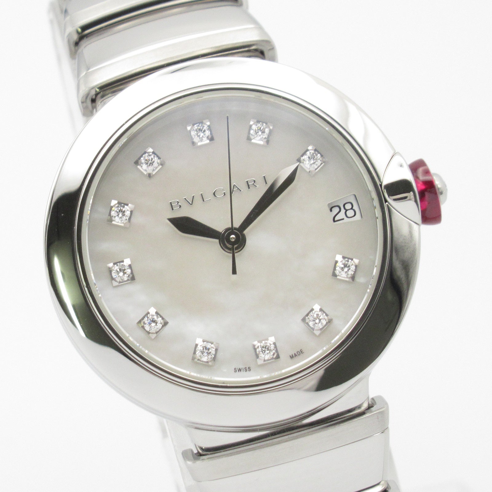 ルチェア デイト 11Pダイヤ レディース 腕時計 自動巻き ステンレス  