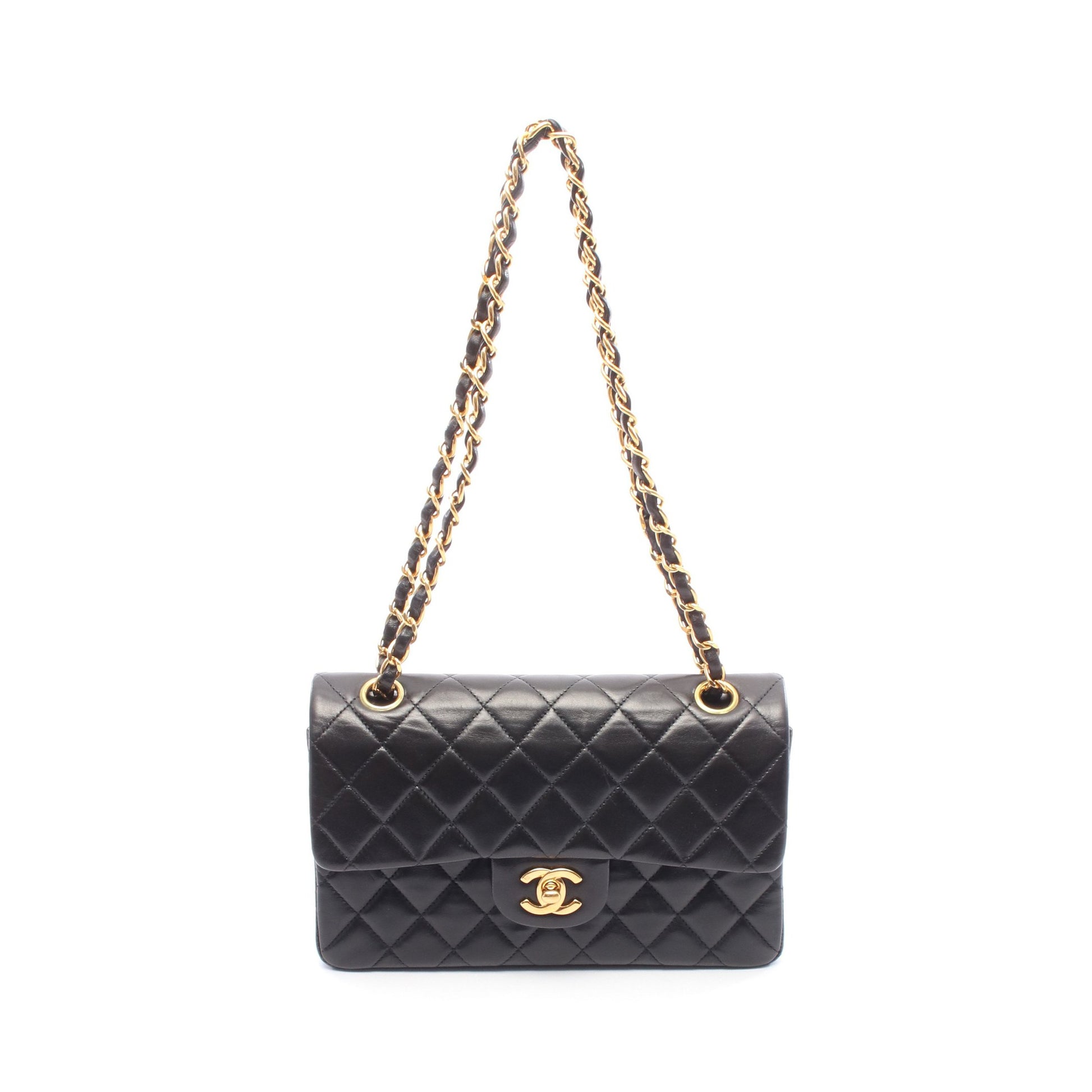 マトラッセ Wフラップ Wチェーンショルダーバッグ ラムスキン ブラック ゴールド金具 シャネル バッグ CHANEL