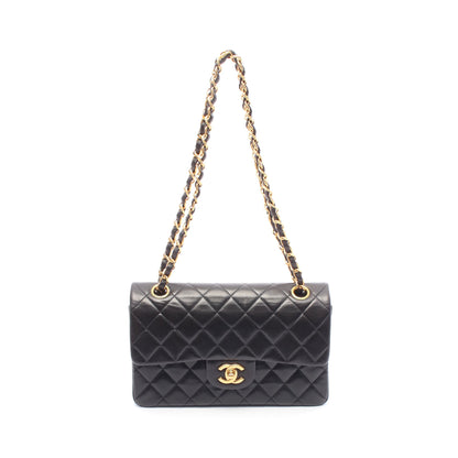 マトラッセ Wフラップ Wチェーンショルダーバッグ ラムスキン ブラック ゴールド金具 シャネル バッグ CHANEL