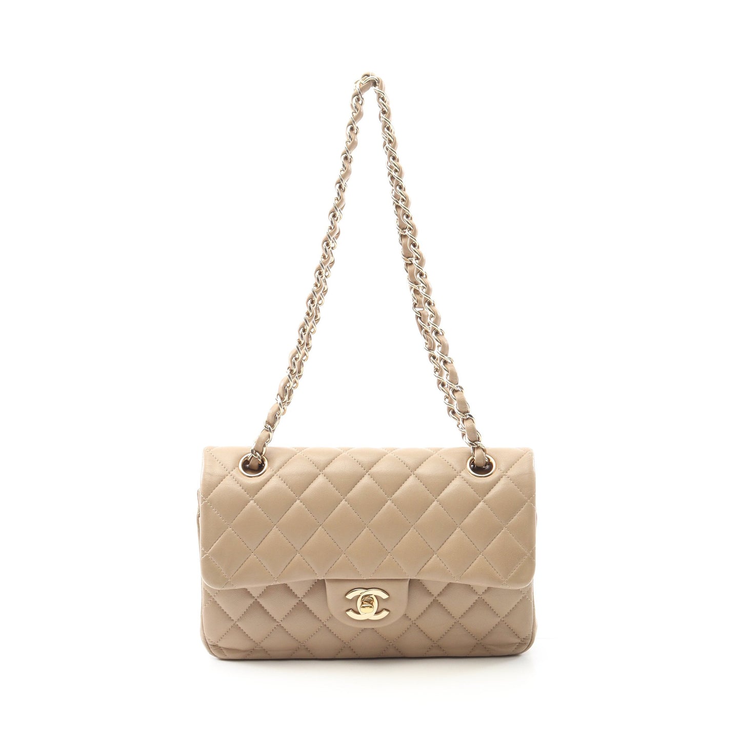 マトラッセ Wフラップ Wチェーンショルダーバッグ ラムスキン ベージュ ゴールド金具 シャネル バッグ CHANEL