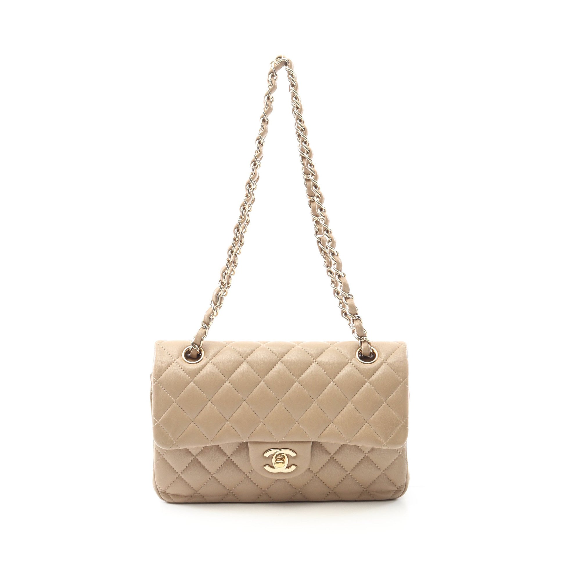 マトラッセ Wフラップ Wチェーンショルダーバッグ ラムスキン ベージュ ゴールド金具 シャネル バッグ CHANEL