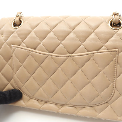 マトラッセ Wフラップ Wチェーンショルダーバッグ ラムスキン ベージュ ゴールド金具 シャネル バッグ CHANEL