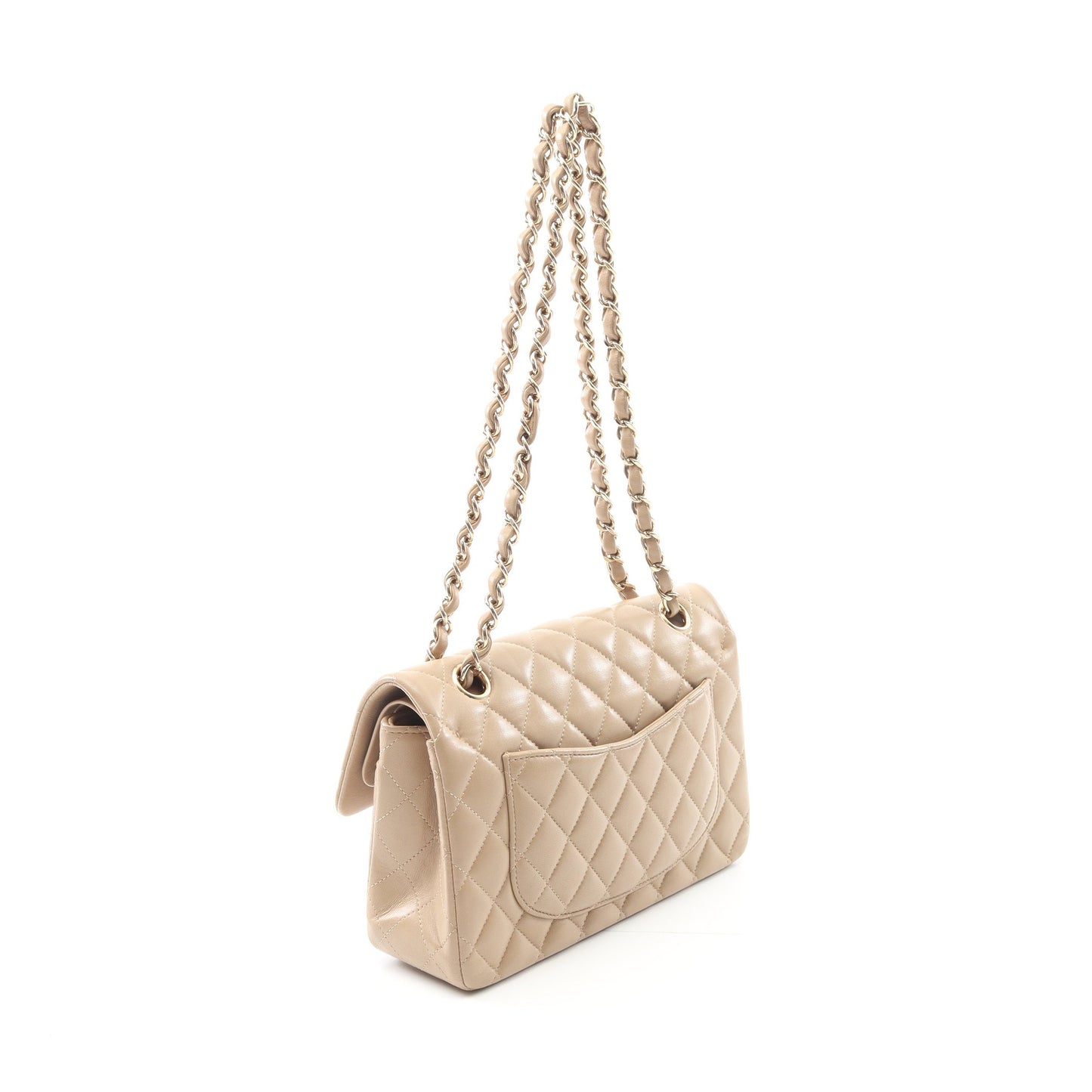 マトラッセ Wフラップ Wチェーンショルダーバッグ ラムスキン ベージュ ゴールド金具 シャネル バッグ CHANEL