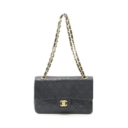 マトラッセ Wフラップ Wチェーンショルダーバッグ ラムスキン ブラック ゴールド金具 ヴィンテージ シャネル バッグ CHANEL