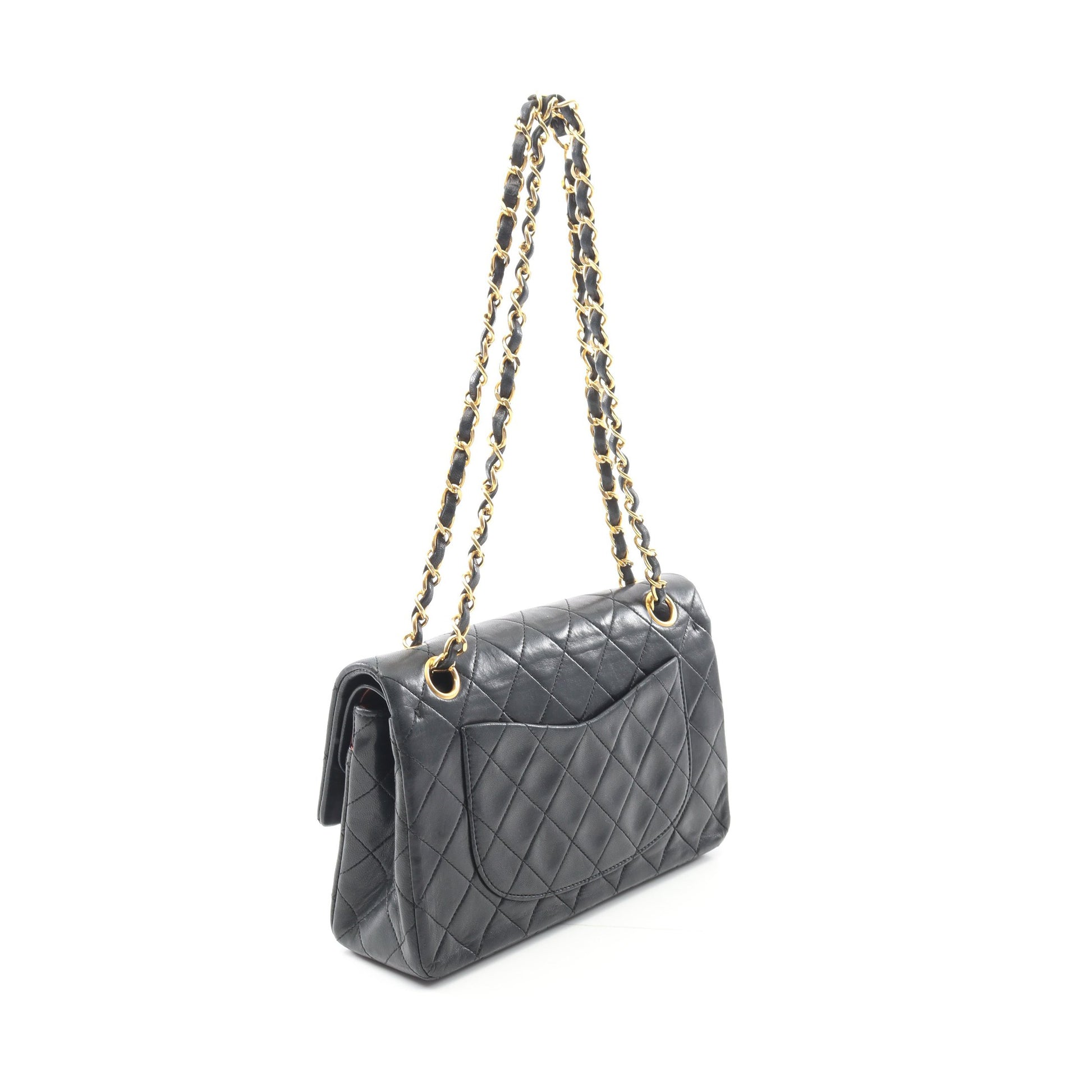 マトラッセ Wフラップ Wチェーンショルダーバッグ ラムスキン ブラック ゴールド金具 ヴィンテージ シャネル バッグ CHANEL
