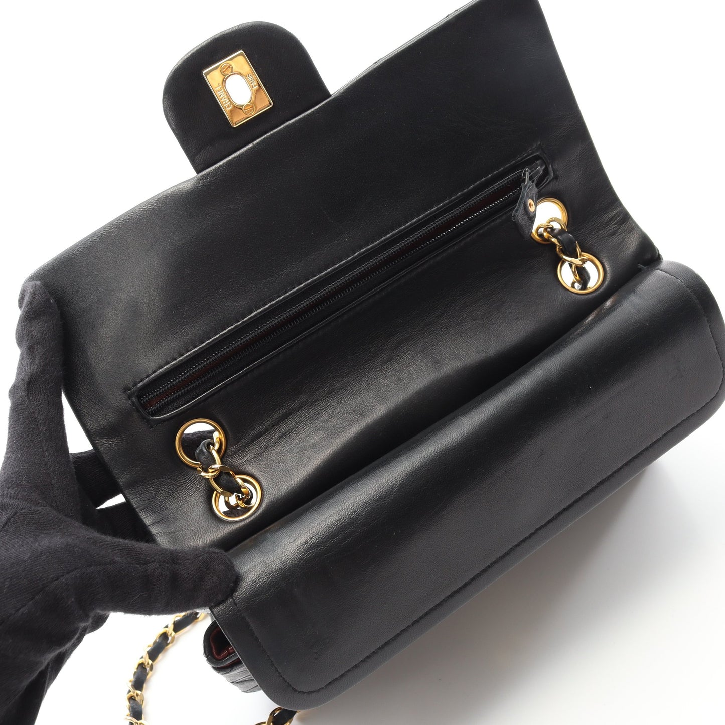 マトラッセ Wフラップ Wチェーンショルダーバッグ ラムスキン ブラック ゴールド金具 ヴィンテージ シャネル バッグ CHANEL