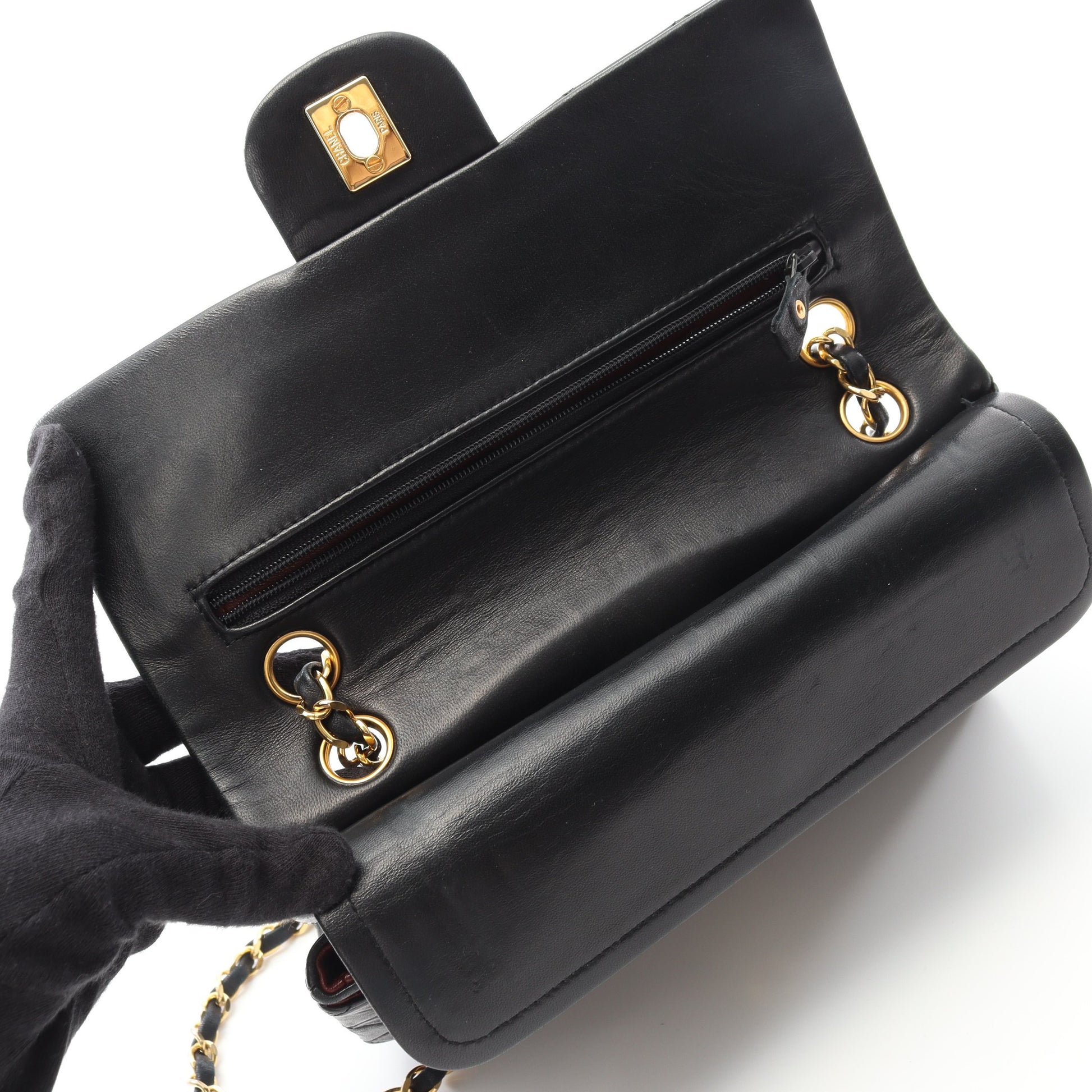 マトラッセ Wフラップ Wチェーンショルダーバッグ ラムスキン ブラック ゴールド金具 ヴィンテージ シャネル バッグ CHANEL