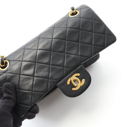 マトラッセ Wフラップ Wチェーンショルダーバッグ ラムスキン ブラック ゴールド金具 ヴィンテージ シャネル バッグ CHANEL