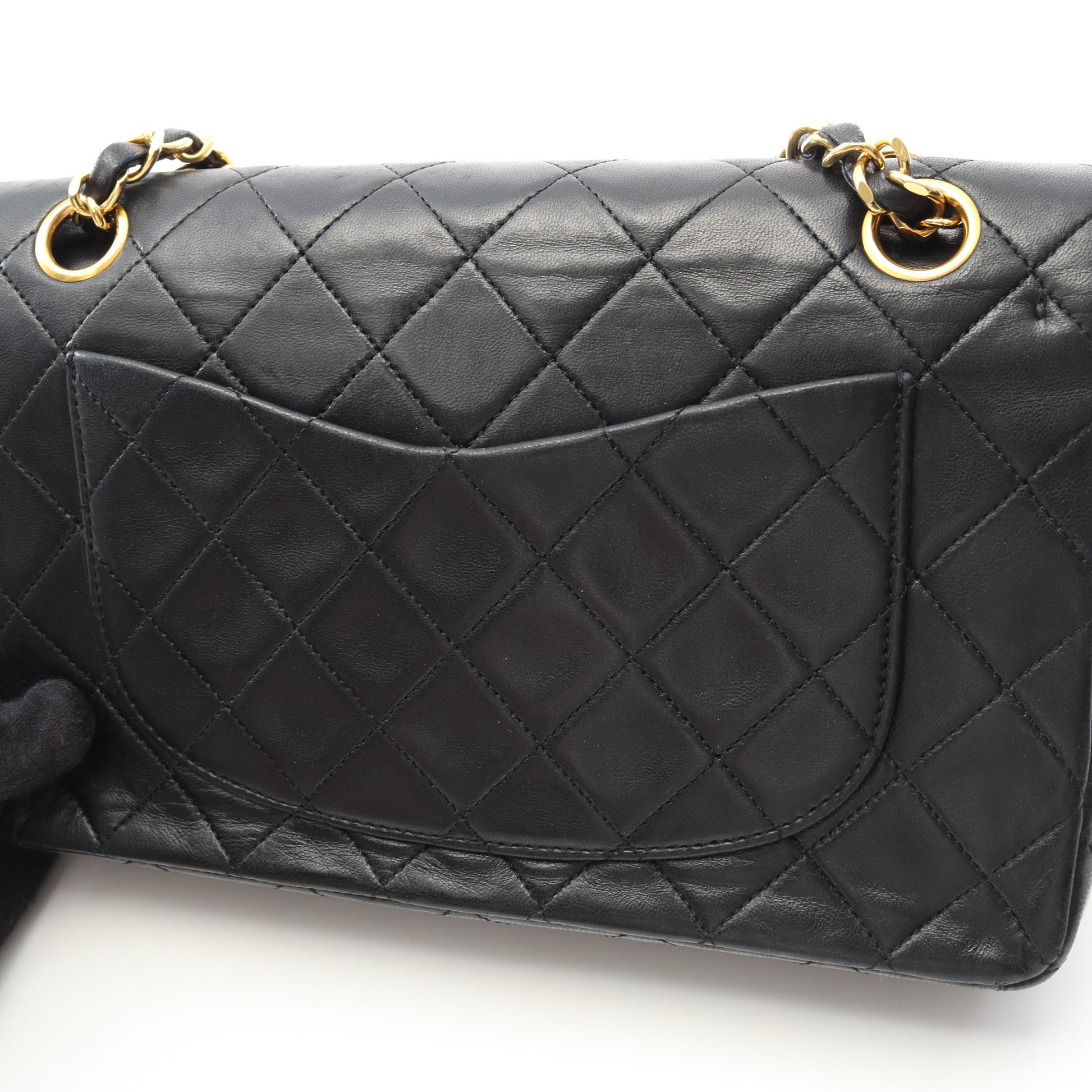 マトラッセ Wフラップ Wチェーンショルダーバッグ ラムスキン ブラック ゴールド金具 ヴィンテージ シャネル バッグ CHANEL