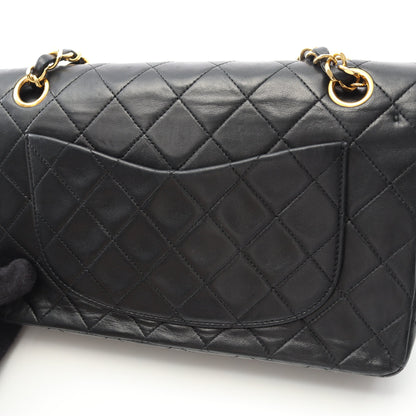 マトラッセ Wフラップ Wチェーンショルダーバッグ ラムスキン ブラック ゴールド金具 ヴィンテージ シャネル バッグ CHANEL