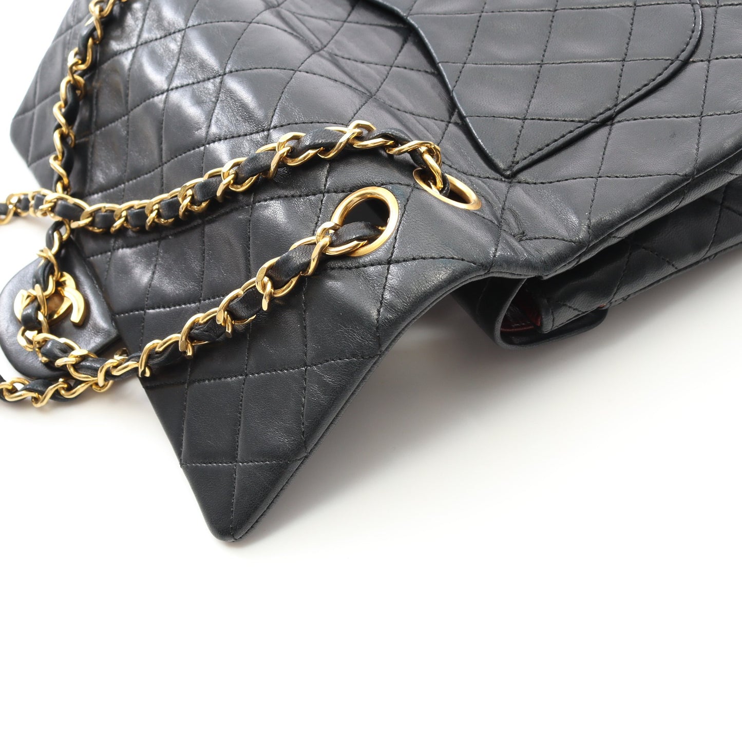 マトラッセ Wフラップ Wチェーンショルダーバッグ ラムスキン ブラック ゴールド金具 ヴィンテージ シャネル バッグ CHANEL
