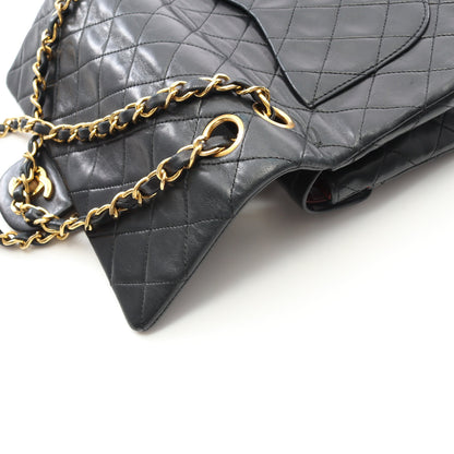 マトラッセ Wフラップ Wチェーンショルダーバッグ ラムスキン ブラック ゴールド金具 ヴィンテージ シャネル バッグ CHANEL