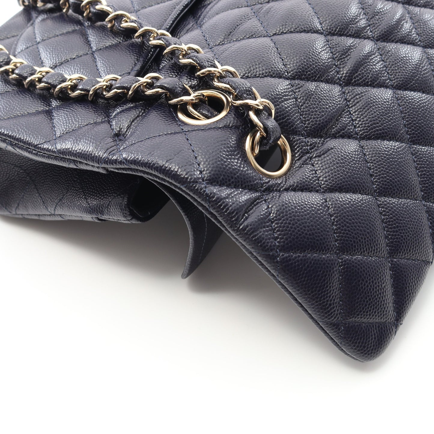 マトラッセ Wフラップ Wチェーンショルダーバッグ キャビアスキン ネイビー ゴールド金具 シャネル バッグ CHANEL