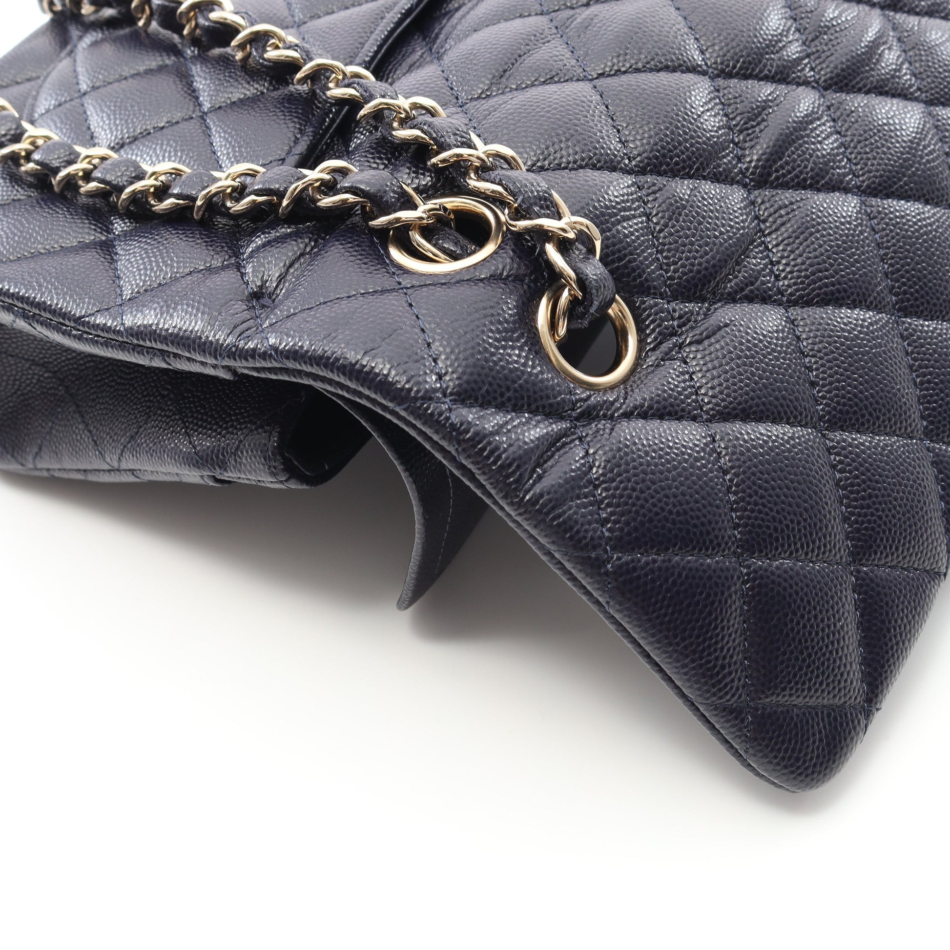 マトラッセ Wフラップ Wチェーンショルダーバッグ キャビアスキン ネイビー ゴールド金具 シャネル バッグ CHANEL