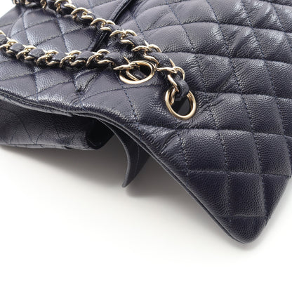 マトラッセ Wフラップ Wチェーンショルダーバッグ キャビアスキン ネイビー ゴールド金具 シャネル バッグ CHANEL