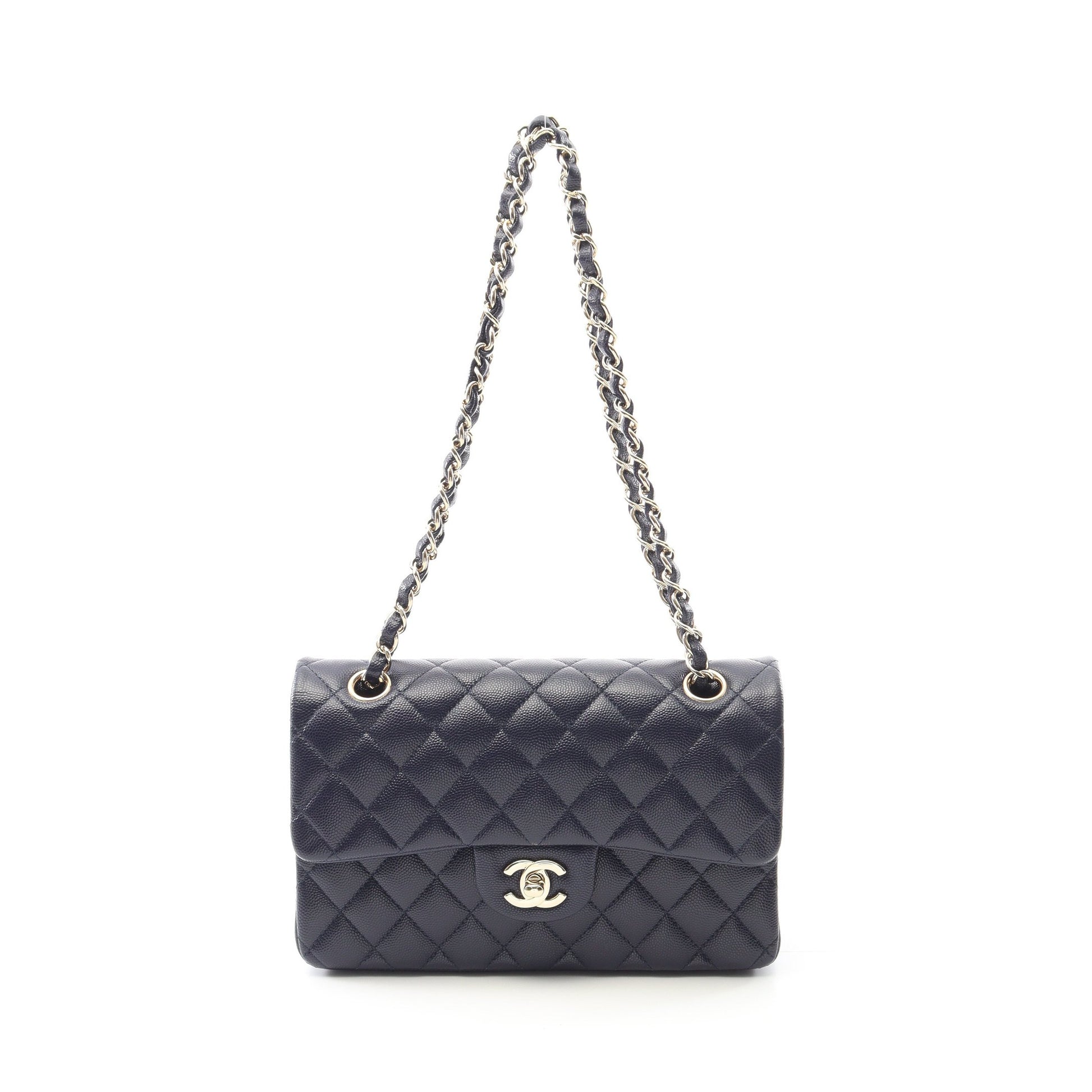マトラッセ Wフラップ Wチェーンショルダーバッグ キャビアスキン ネイビー ゴールド金具 シャネル バッグ CHANEL
