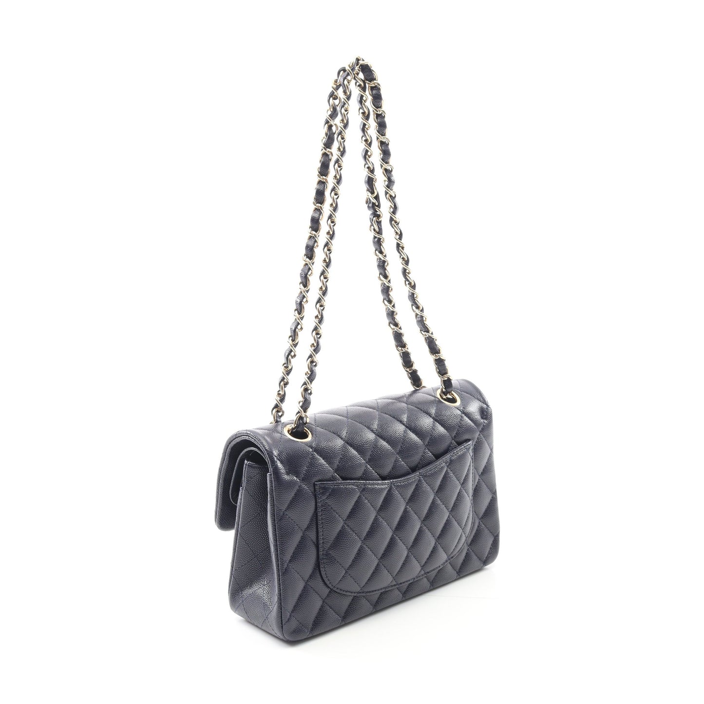 マトラッセ Wフラップ Wチェーンショルダーバッグ キャビアスキン ネイビー ゴールド金具 シャネル バッグ CHANEL