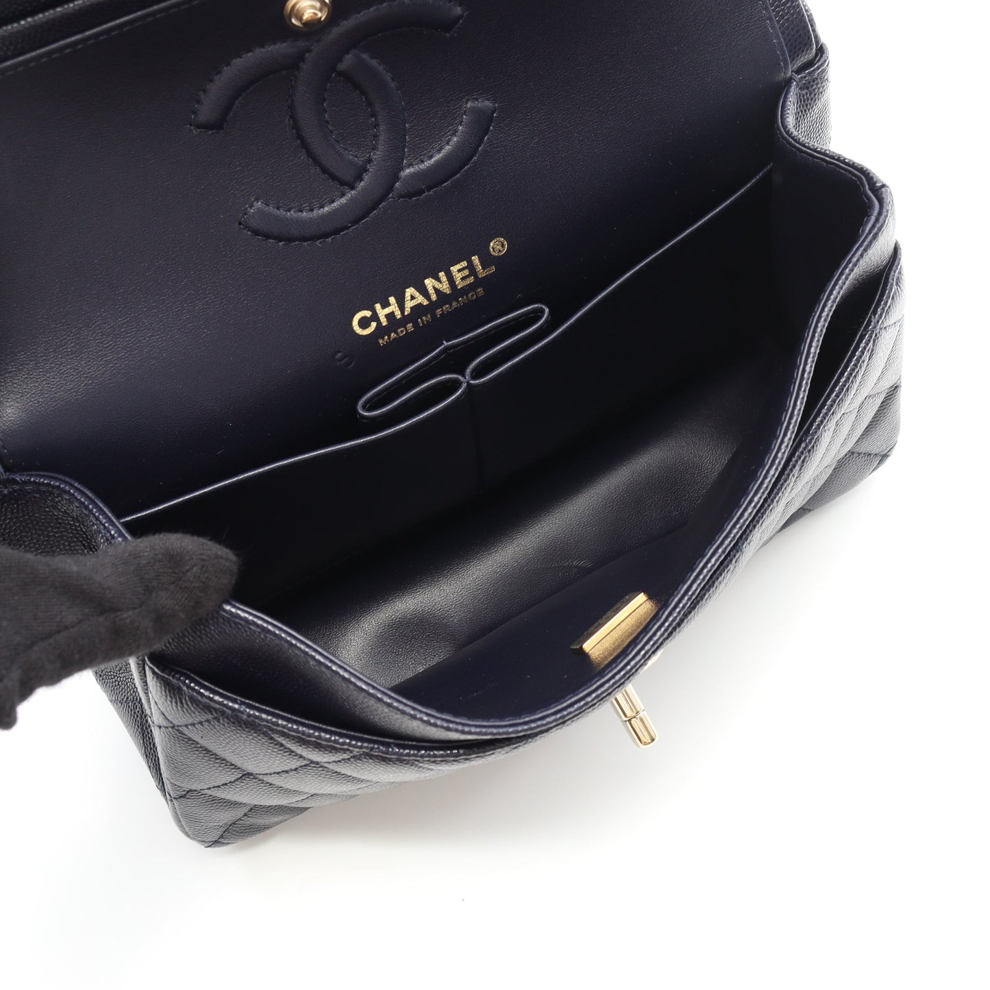 マトラッセ Wフラップ Wチェーンショルダーバッグ キャビアスキン ネイビー ゴールド金具 シャネル バッグ CHANEL