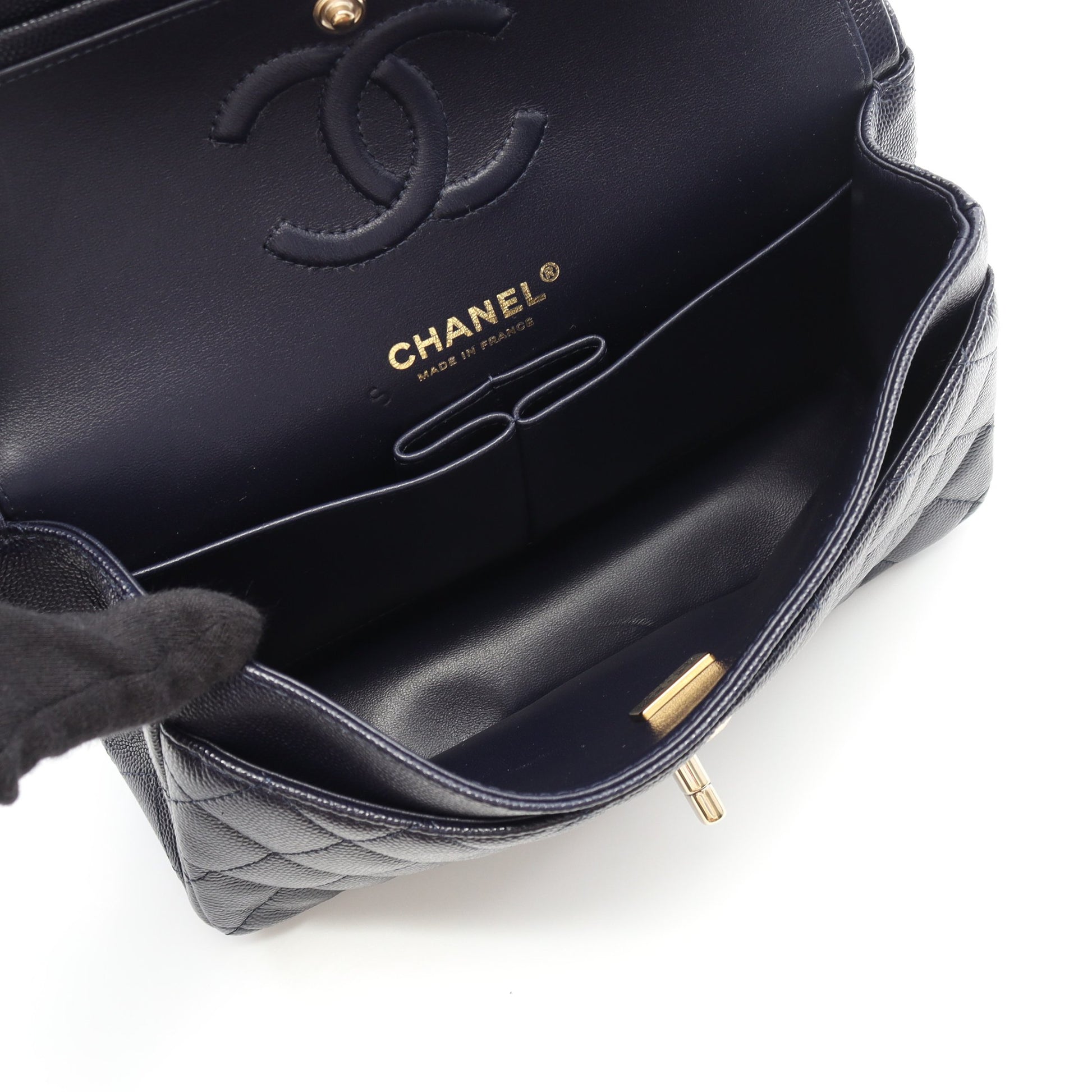 マトラッセ Wフラップ Wチェーンショルダーバッグ キャビアスキン ネイビー ゴールド金具 シャネル バッグ CHANEL