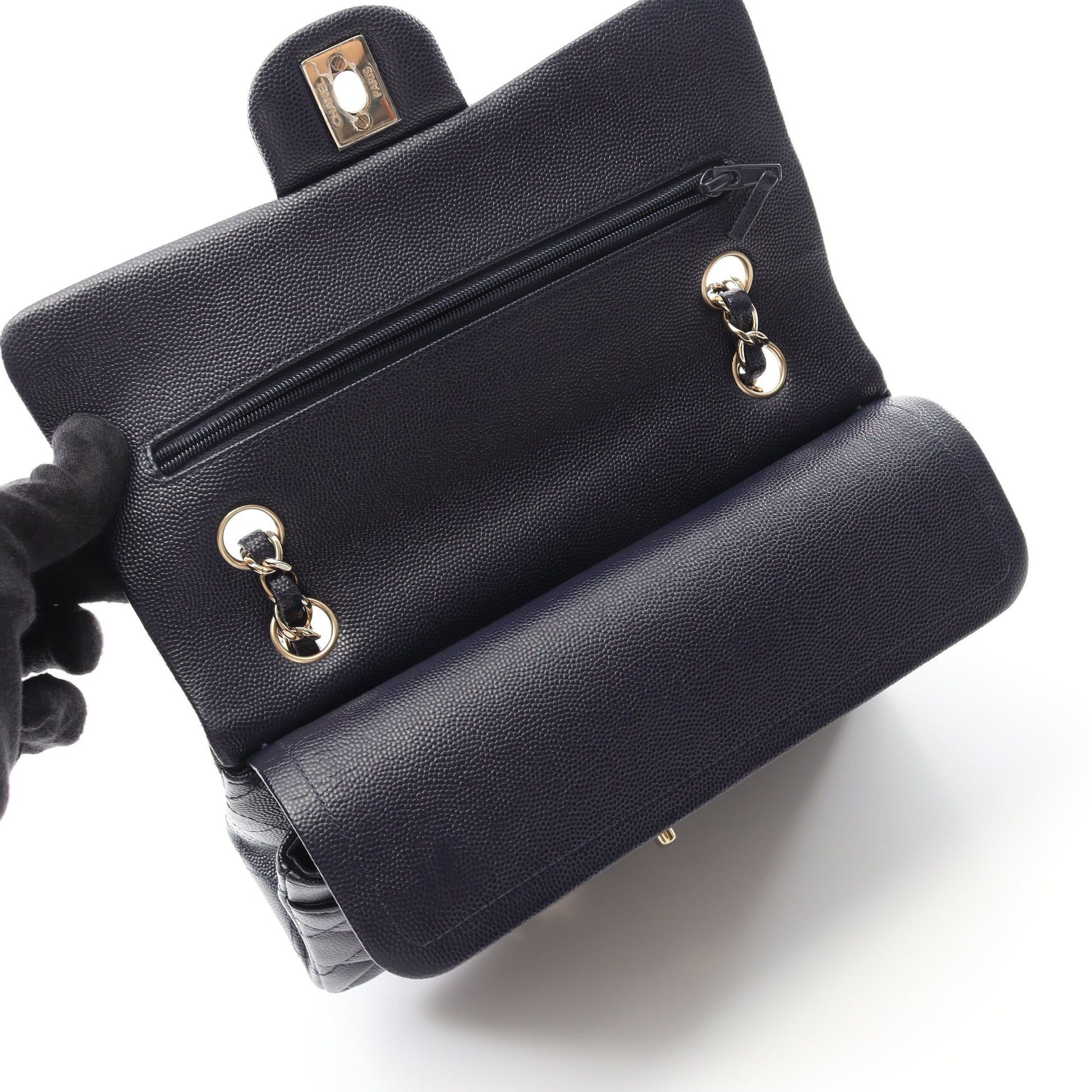 マトラッセ Wフラップ Wチェーンショルダーバッグ キャビアスキン ネイビー ゴールド金具 シャネル バッグ CHANEL