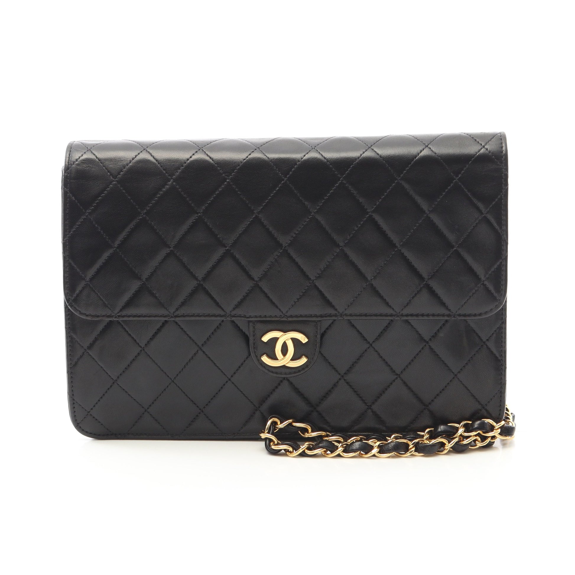 マトラッセ チェーンショルダーバッグ ラムスキン ブラック ゴールド金具 プッシュロック シャネル バッグ CHANEL