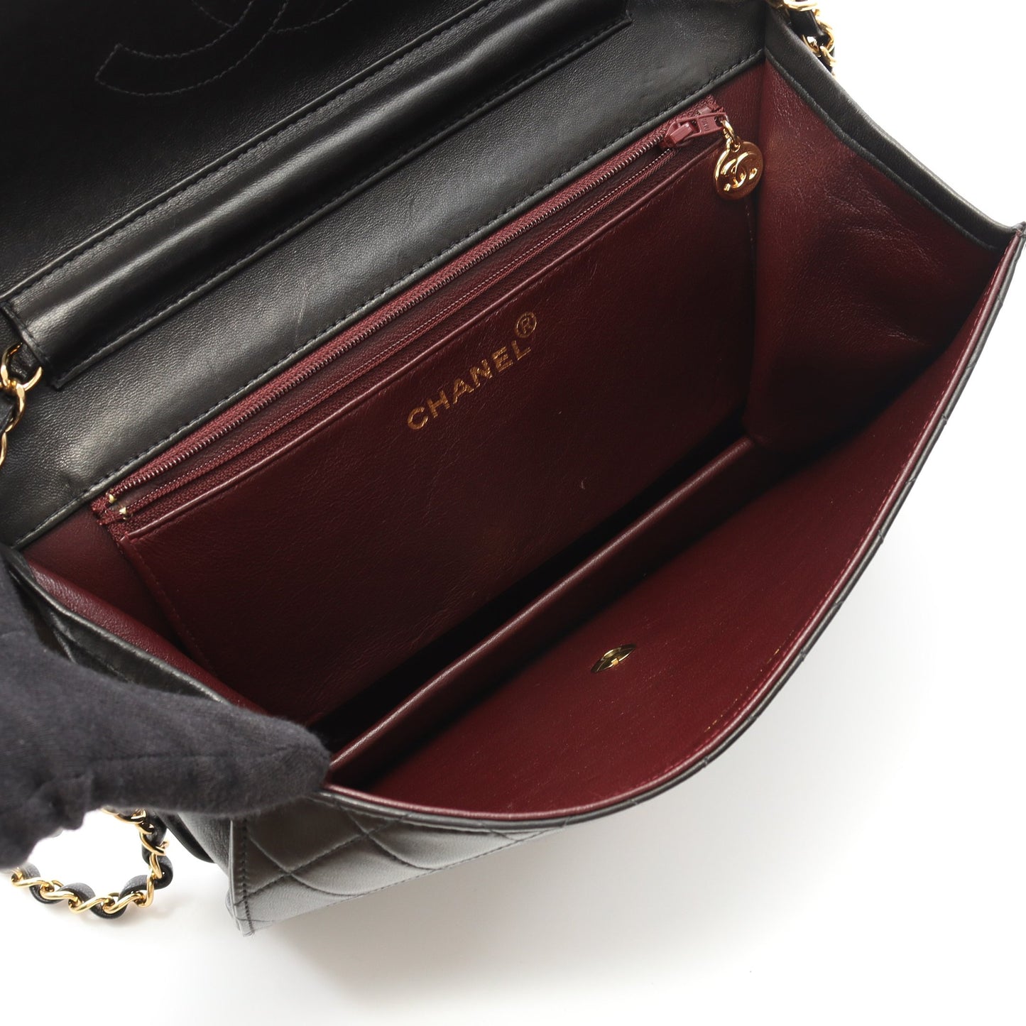 マトラッセ チェーンショルダーバッグ ラムスキン ブラック ゴールド金具 プッシュロック シャネル バッグ CHANEL