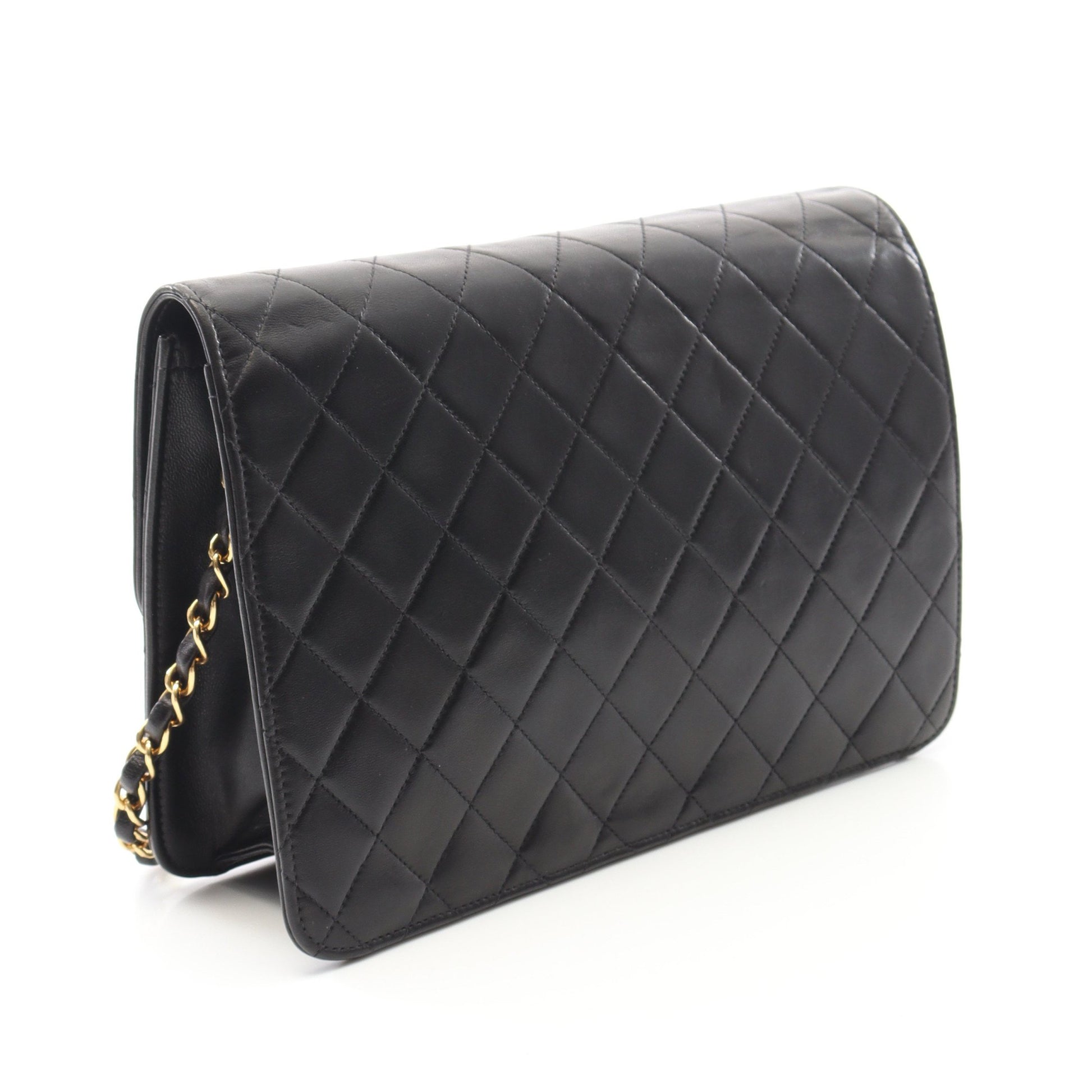 マトラッセ チェーンショルダーバッグ ラムスキン ブラック ゴールド金具 プッシュロック シャネル バッグ CHANEL