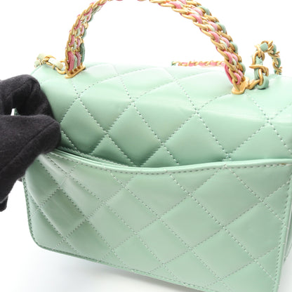 マトラッセ トップハンドル ミニフラップ チェーンショルダーバッグ レザー ライトグリーン ゴールド金具 2WAY シャネル バッグ CHANEL
