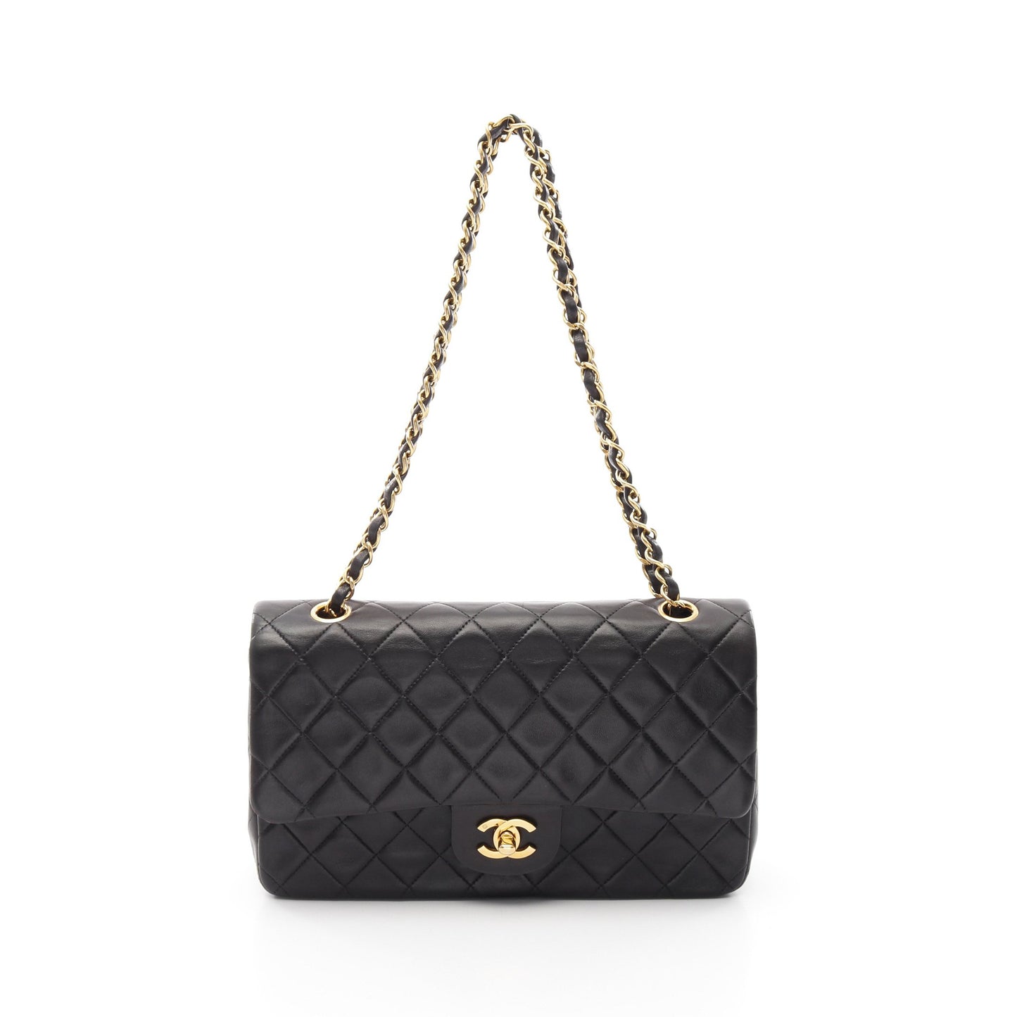 マトラッセ Wフラップ Wチェーンショルダーバッグ ラムスキン ブラック ゴールド金具 シャネル バッグ CHANEL