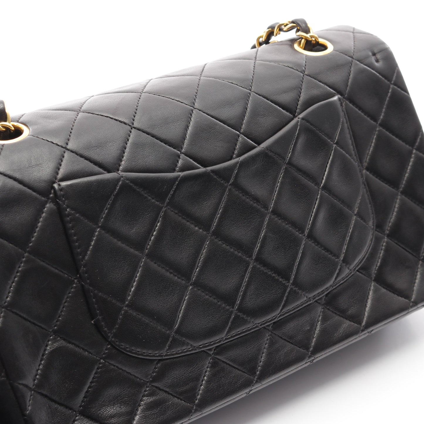 マトラッセ Wフラップ Wチェーンショルダーバッグ ラムスキン ブラック ゴールド金具 シャネル バッグ CHANEL