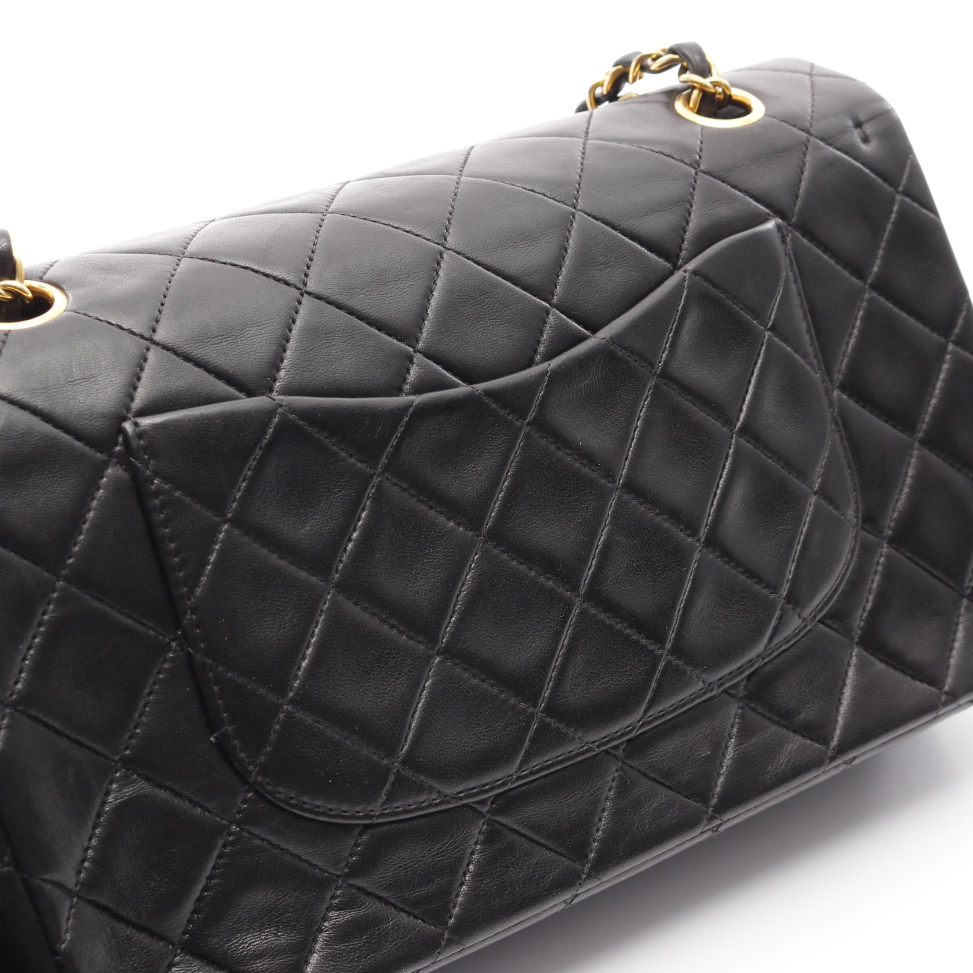 マトラッセ Wフラップ Wチェーンショルダーバッグ ラムスキン ブラック ゴールド金具 シャネル バッグ CHANEL