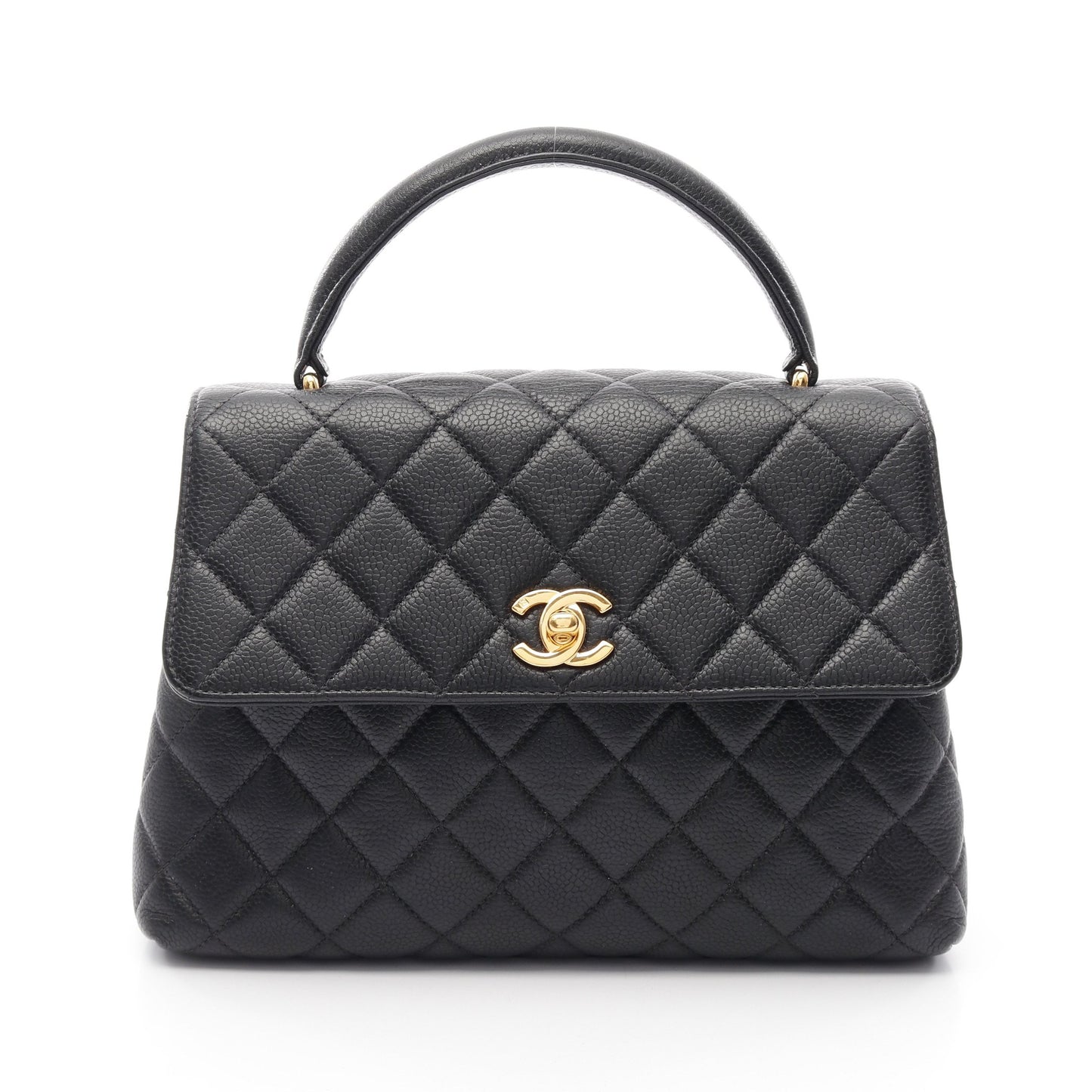 マトラッセ トップハンドルバッグ ハンドバッグ キャビアスキン ブラック ゴールド金具 シャネル バッグ CHANEL