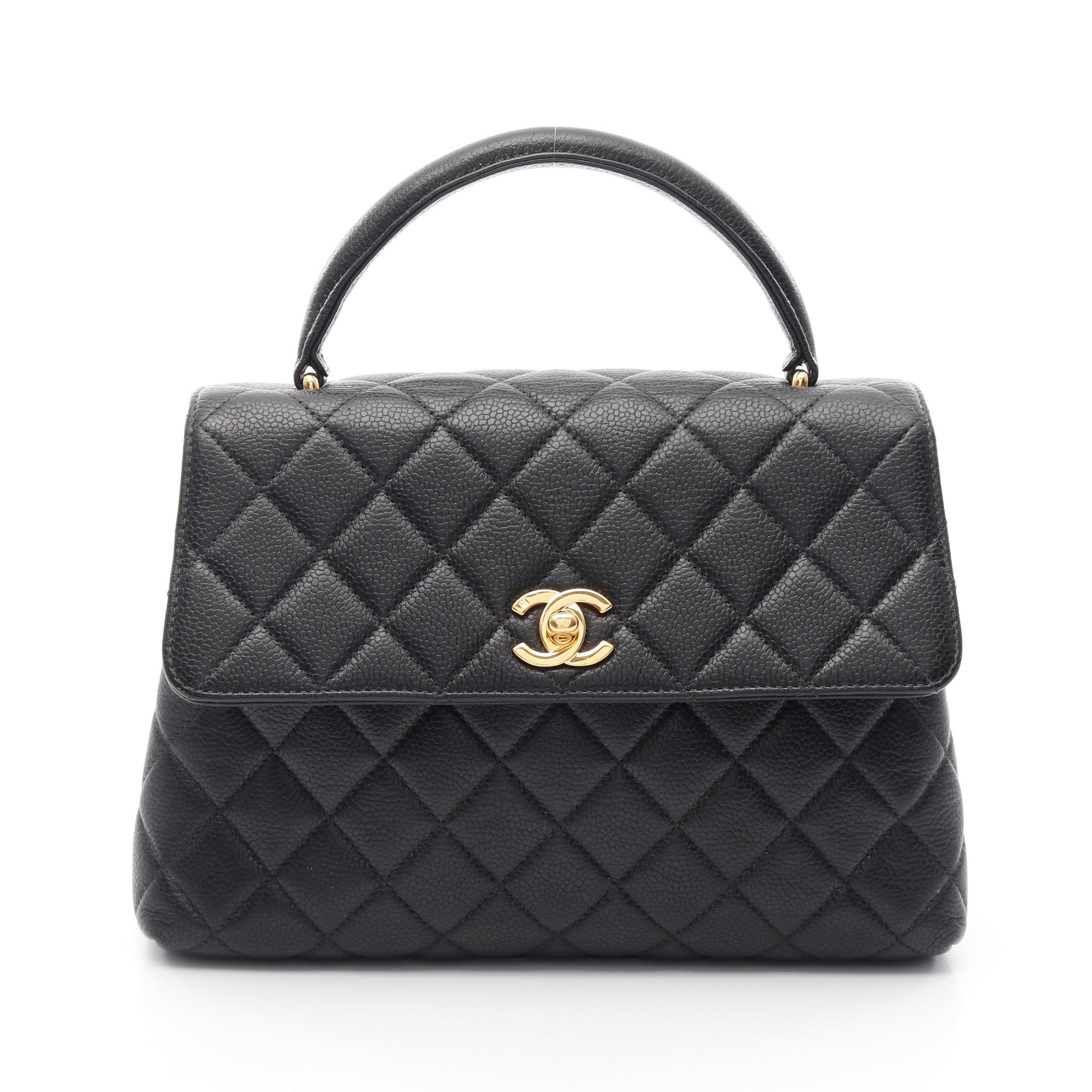 マトラッセ トップハンドルバッグ ハンドバッグ キャビアスキン ブラック ゴールド金具 シャネル バッグ CHANEL