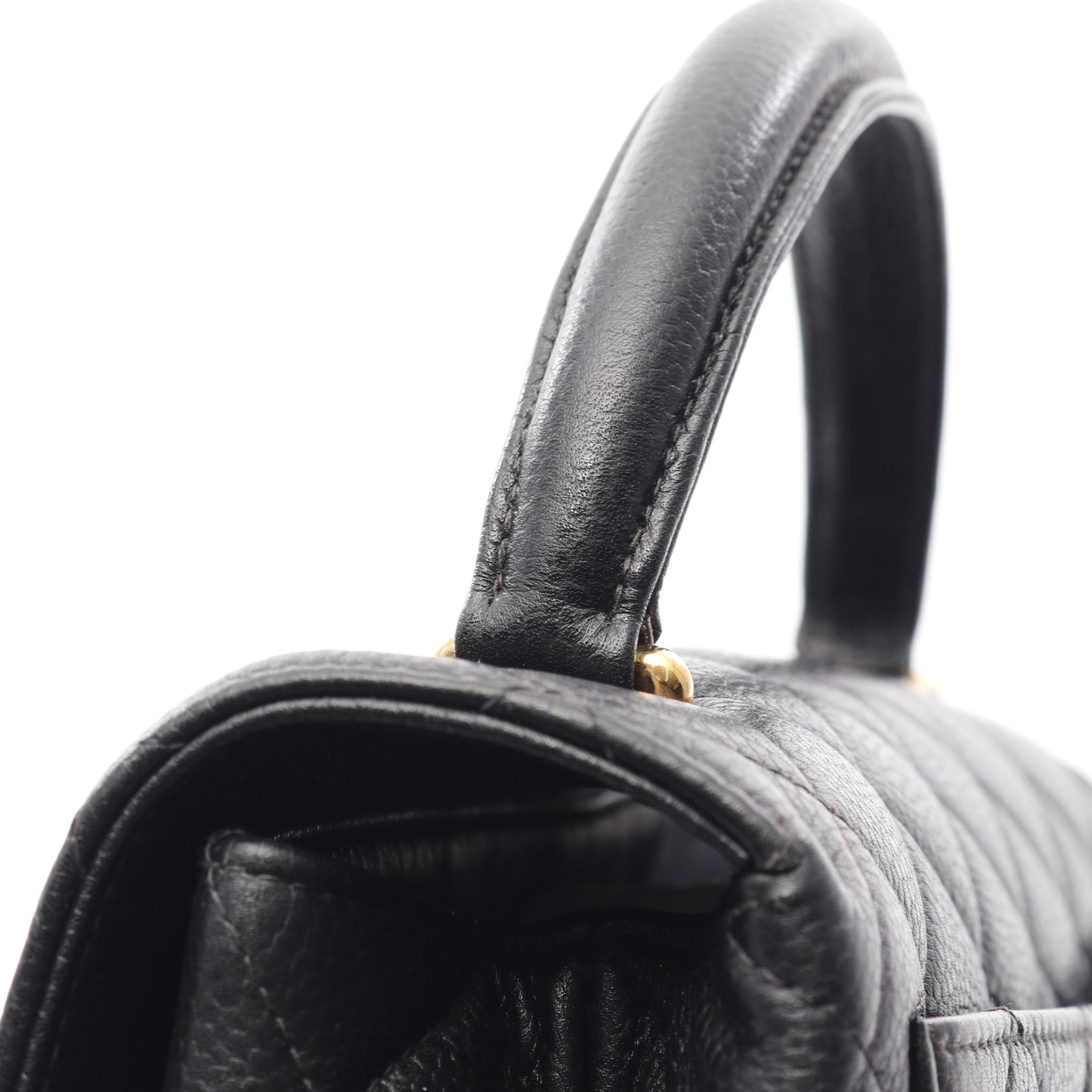 マトラッセ トップハンドルバッグ ハンドバッグ キャビアスキン ブラック ゴールド金具 シャネル バッグ CHANEL