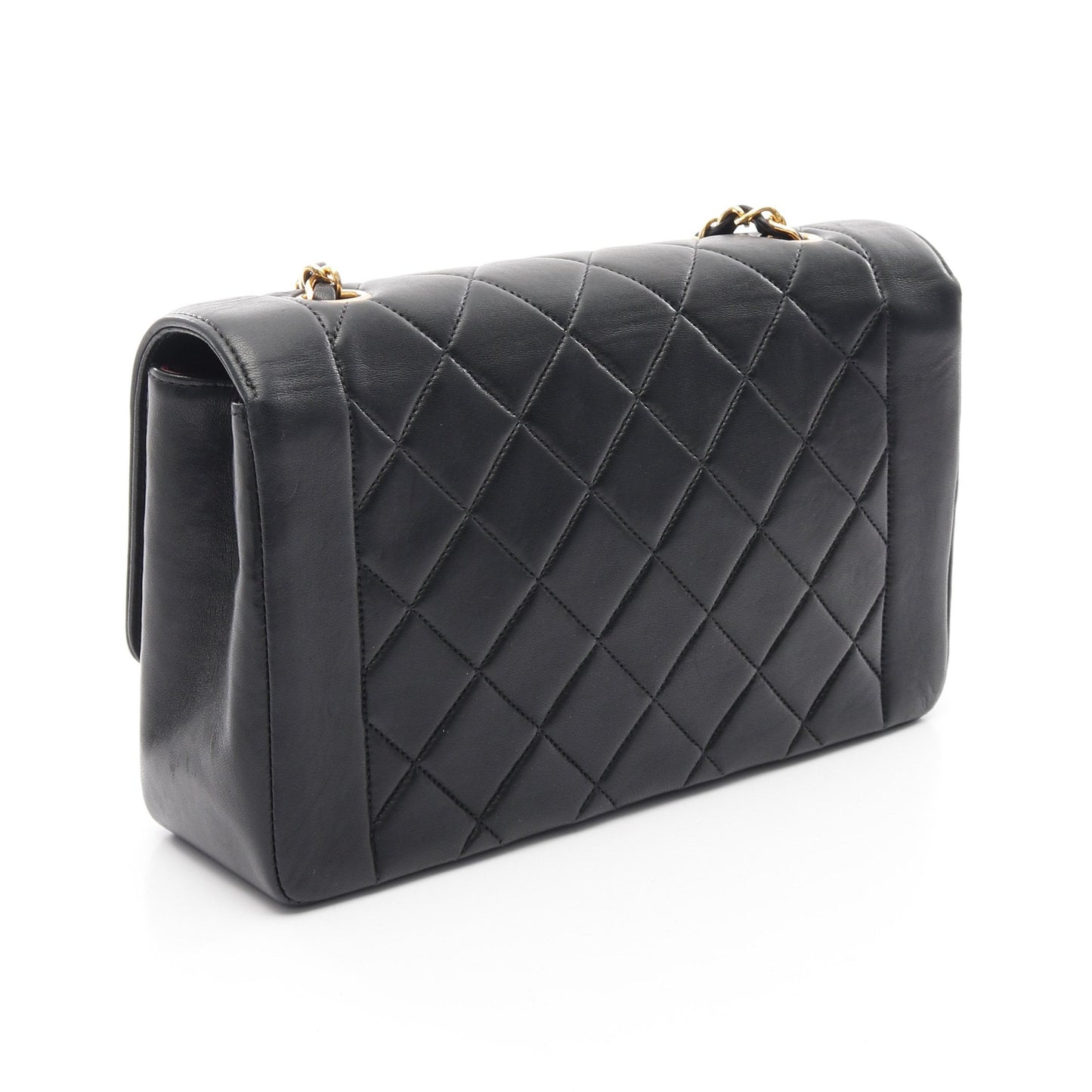 マトラッセ ダイアナフラップ チェーンショルダーバッグ ラムスキン ブラック ゴールド金具 シャネル バッグ CHANEL