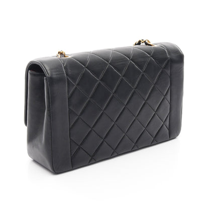 マトラッセ ダイアナフラップ チェーンショルダーバッグ ラムスキン ブラック ゴールド金具 シャネル バッグ CHANEL