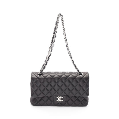 マトラッセ Wフラップ Wチェーンショルダーバッグ ラムスキン ブラック シルバー金具 シャネル バッグ CHANEL