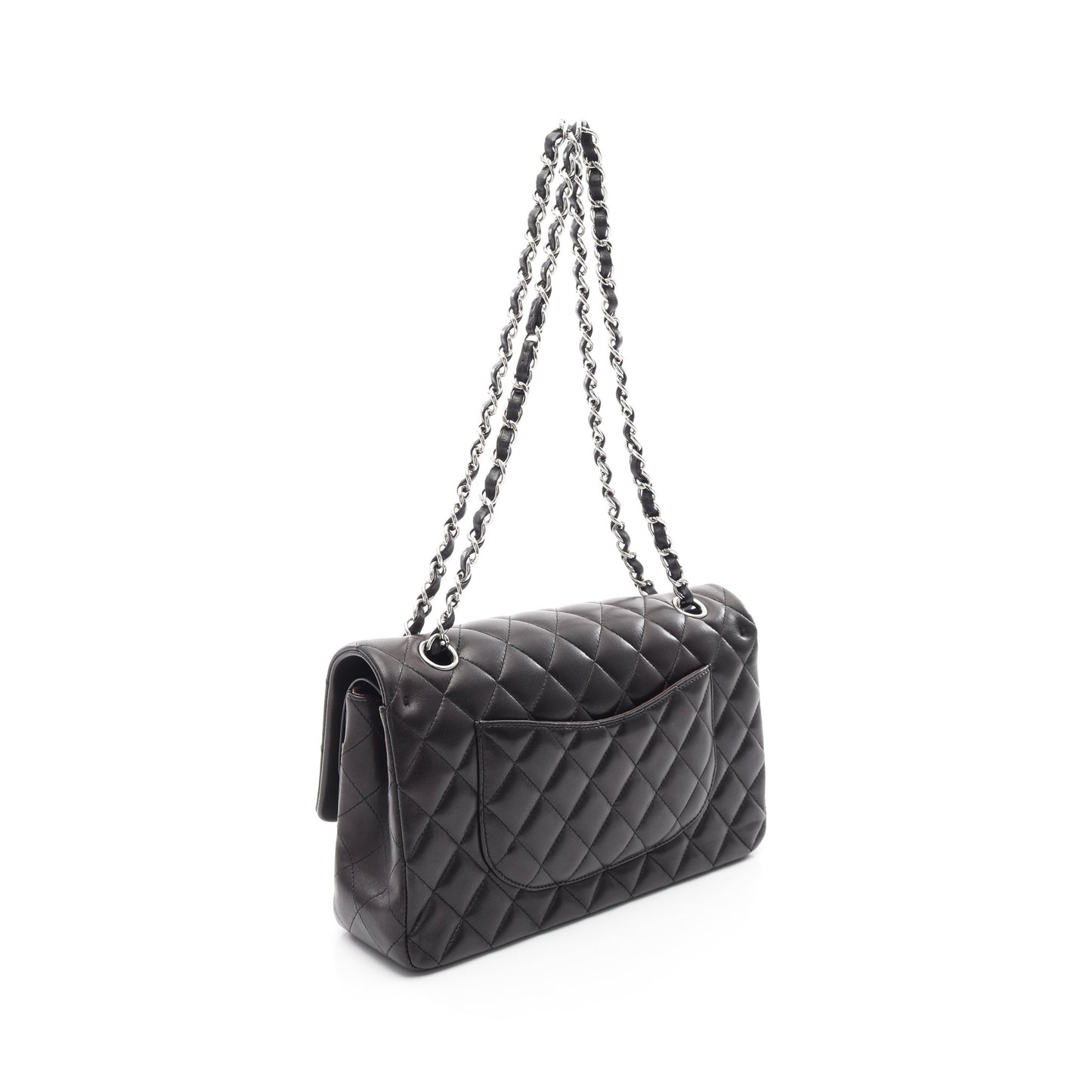 マトラッセ Wフラップ Wチェーンショルダーバッグ ラムスキン ブラック シルバー金具 シャネル バッグ CHANEL