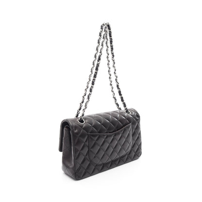 マトラッセ Wフラップ Wチェーンショルダーバッグ ラムスキン ブラック シルバー金具 シャネル バッグ CHANEL